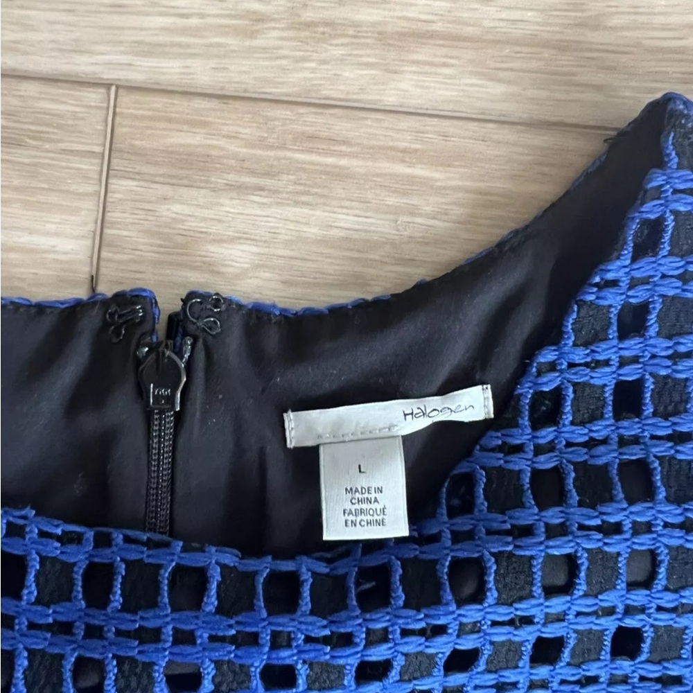 NWT Halogen Women Dress Size L Blue Indigo Black Sleeveless Crew $98 Retail - Picture 4 of 6